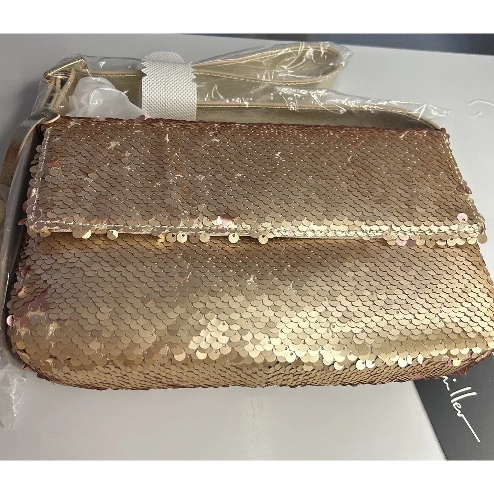 New W/Tags Nicole Miller‎ Gold Sequined Shoulder Bag